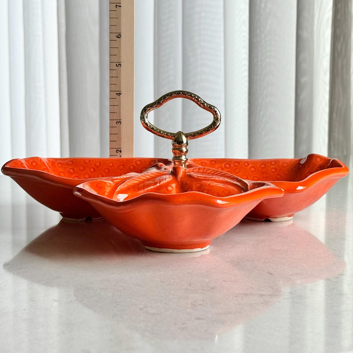 Vintage California Pottery Three Part Strawberry Dish with Handle