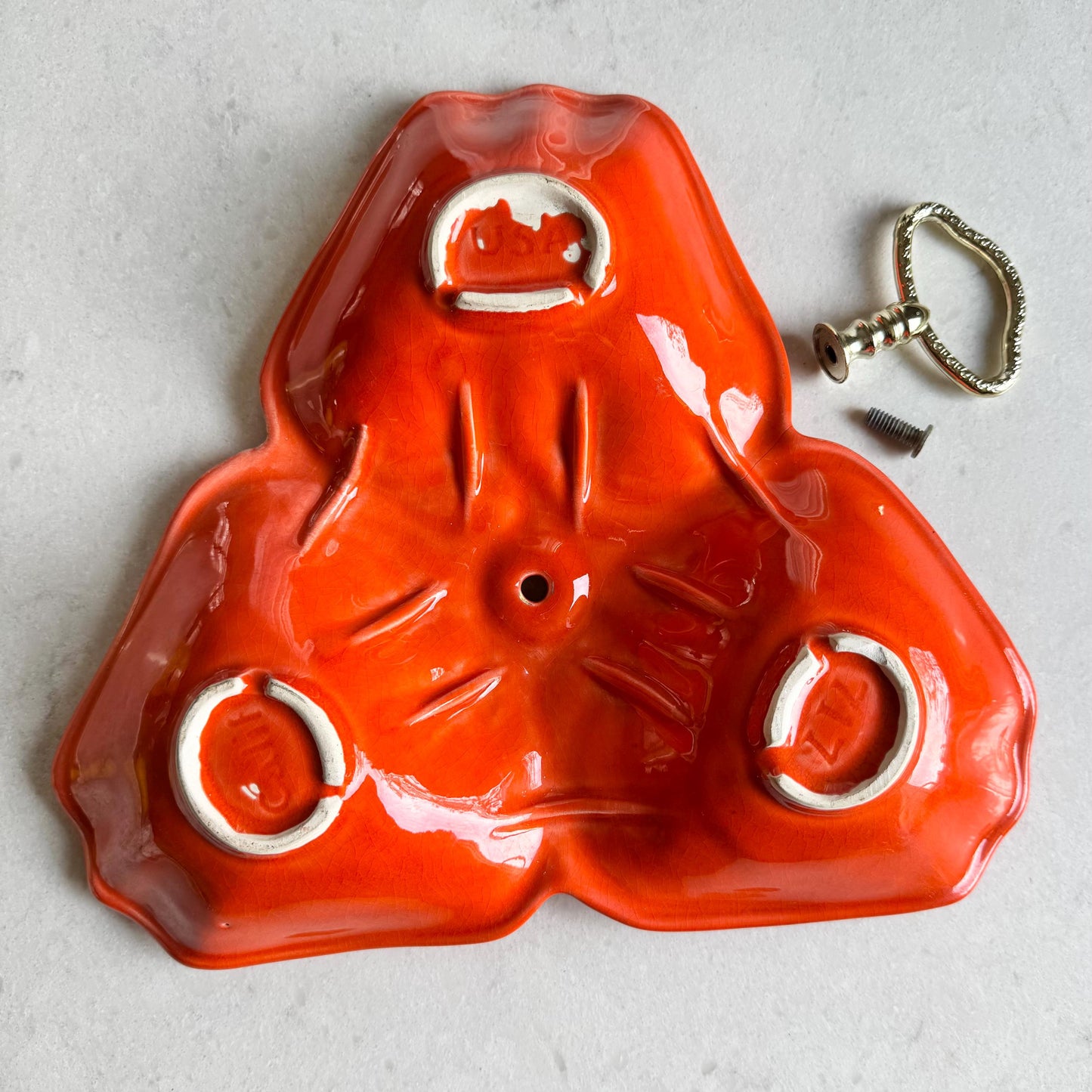 Vintage California Pottery Three Part Strawberry Dish with Handle