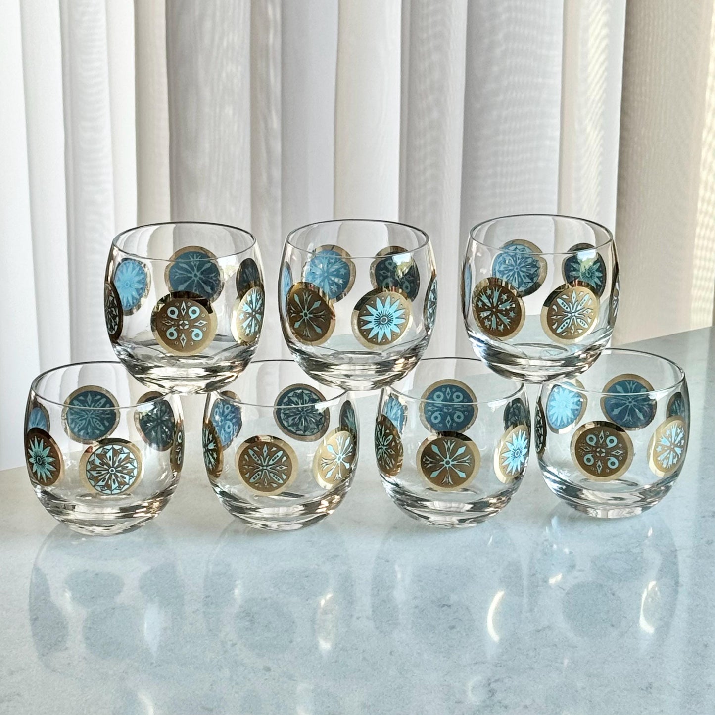 Vintage Culver Carnival Roly Poly Glasses - Set of 7