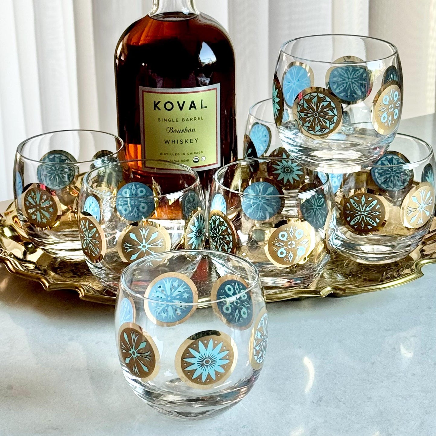 Vintage Culver Carnival Roly Poly Glasses - Set of 7