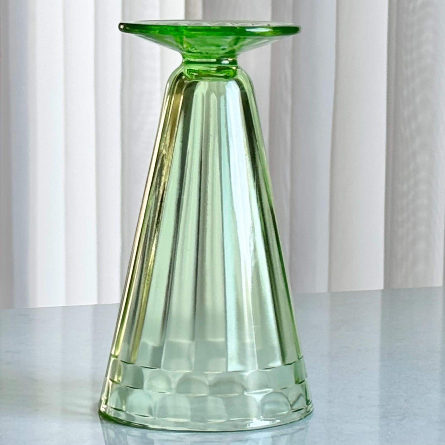 Vintage Green Uranium Glass Footed Tumblers / Parfaits - Set of 10