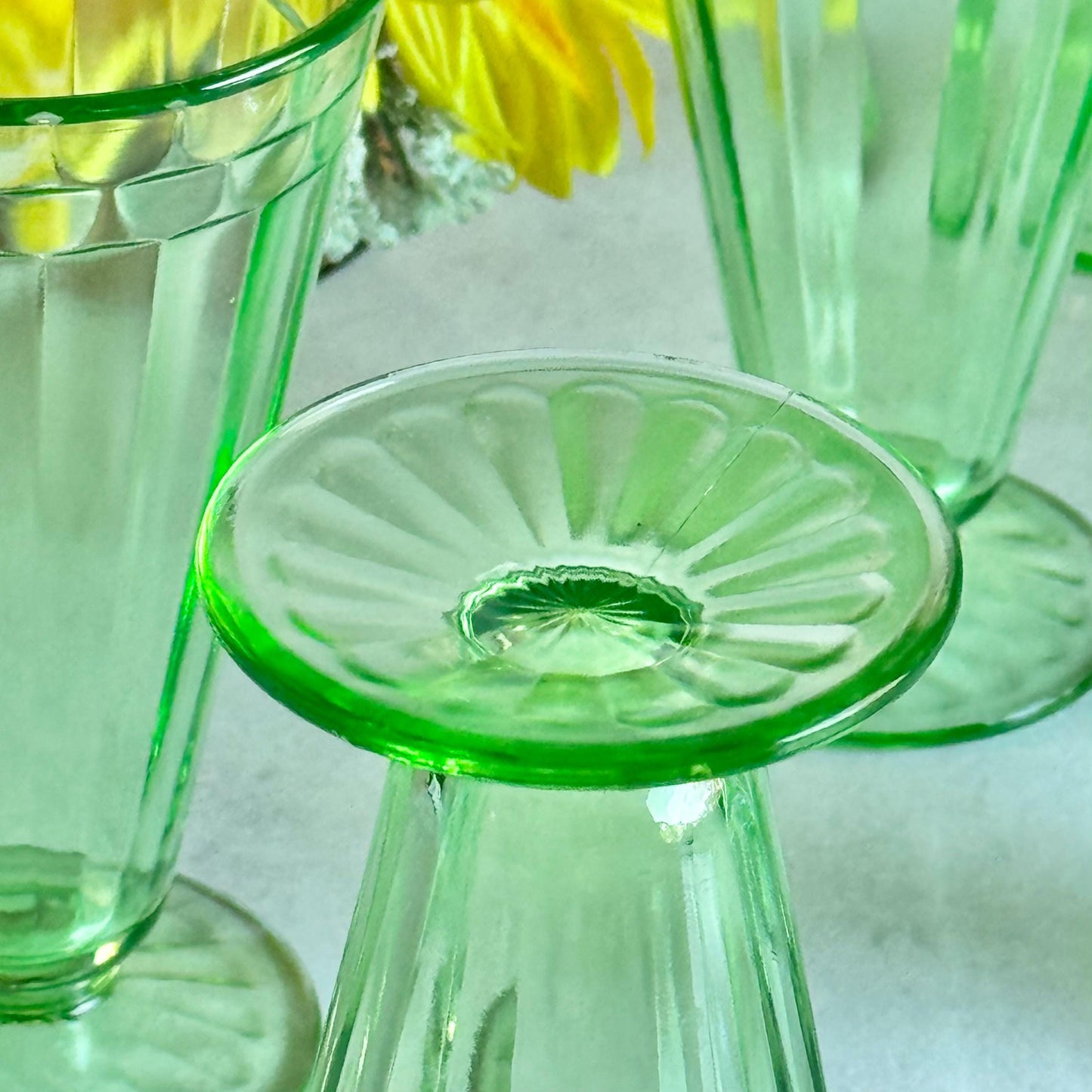Vintage Green Uranium Glass Footed Tumblers / Parfaits - Set of 10