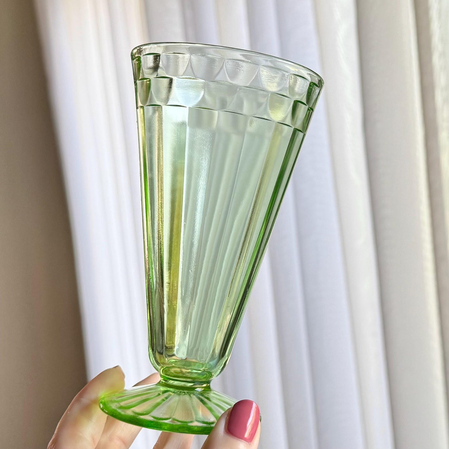 Vintage Green Uranium Glass Footed Tumblers / Parfaits - Set of 10