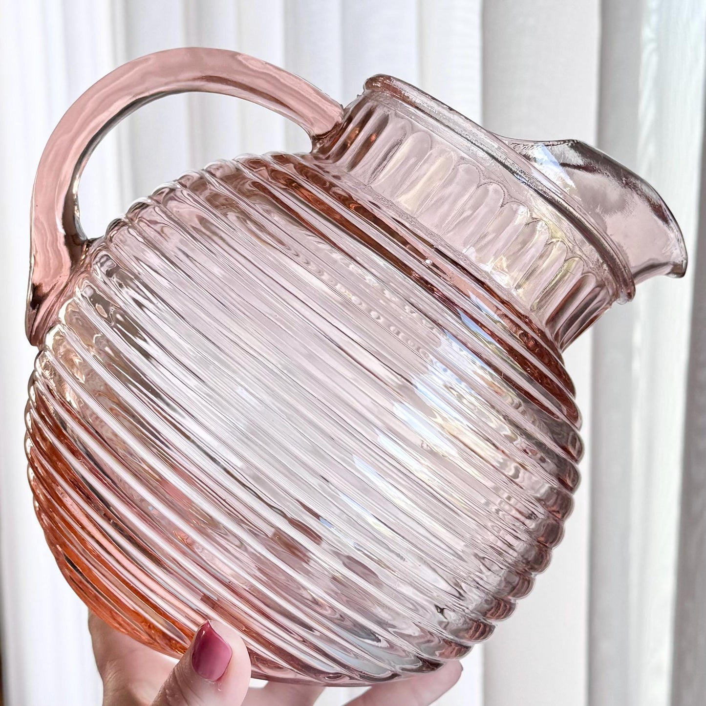 Vintage Anchor Hocking Manhattan Pink 80 Ounce Ball Jug Pitcher (circa 1938 - 1943)