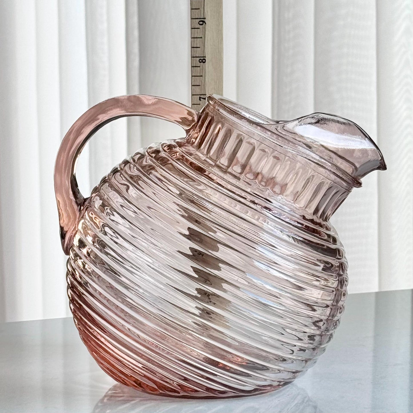 Vintage Anchor Hocking Manhattan Pink 80 Ounce Ball Jug Pitcher (circa 1938 - 1943)