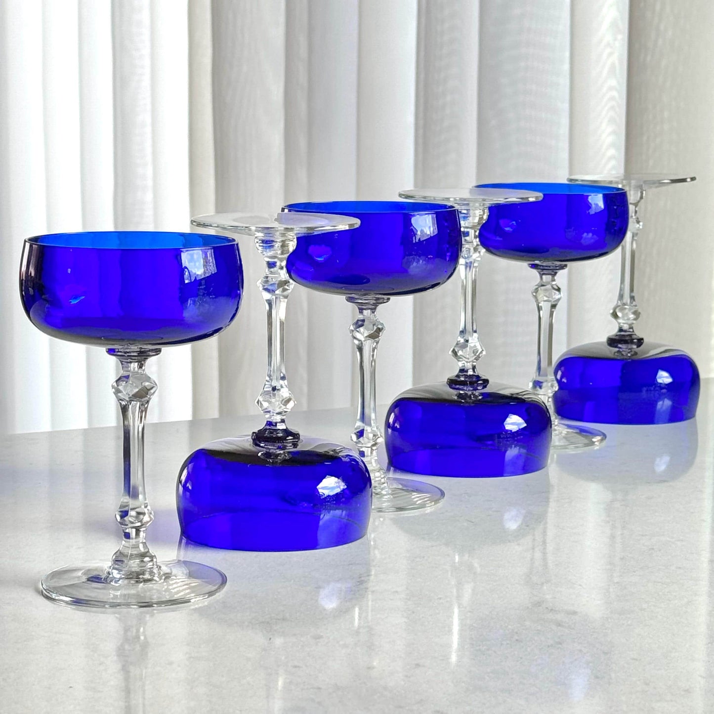 Vintage Cobalt Blue Glasses - Set of 6 Coupes