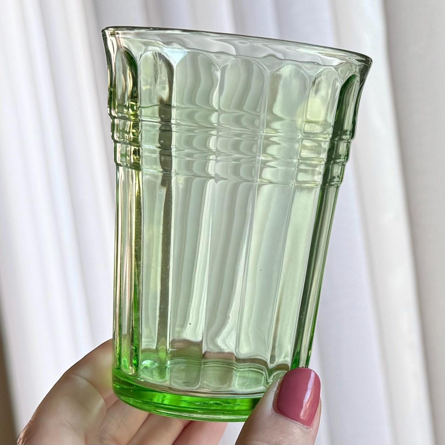 Vintage Hazel Atlas Uranium Glass Moderntone Green Tumblers - Set of 4