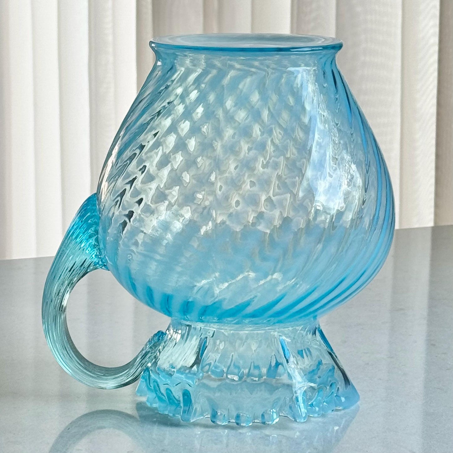 Vintage Fenton Blue Opalescent Large Spiral Swirl Pitcher
