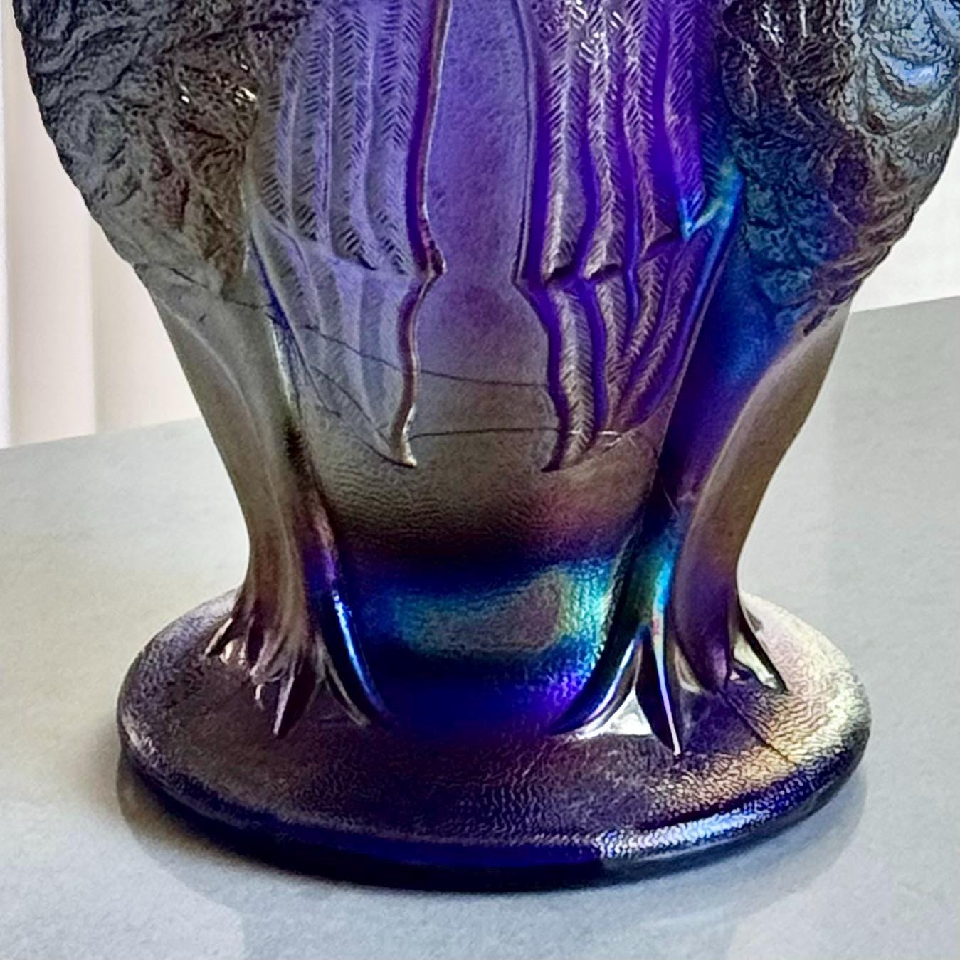 Vintage Imperial Glass Aurora Jewels Carnival Blue Swan Vase
