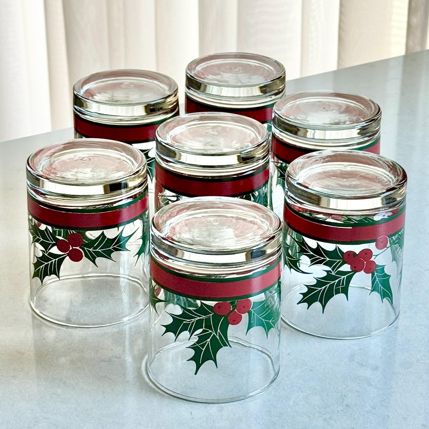 Vintage Libbey Holly and Berries Glasses - Set of 7