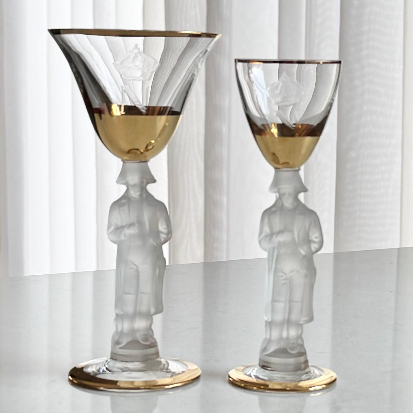 Vintage Bayel Napoleon Gold Trim Glasses with N Etch on Bowl - Set of 2 (#N1)