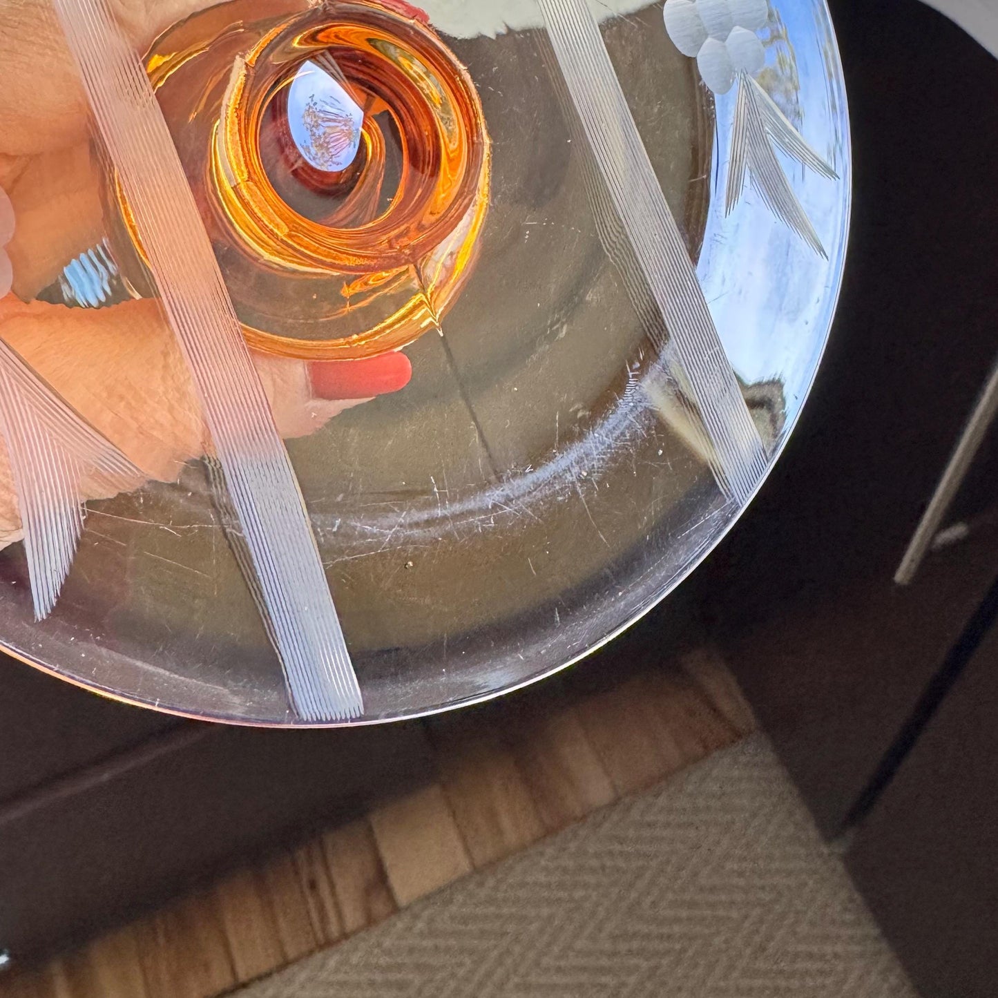 Vintage Amber Etched Candle Holders - Set of 2