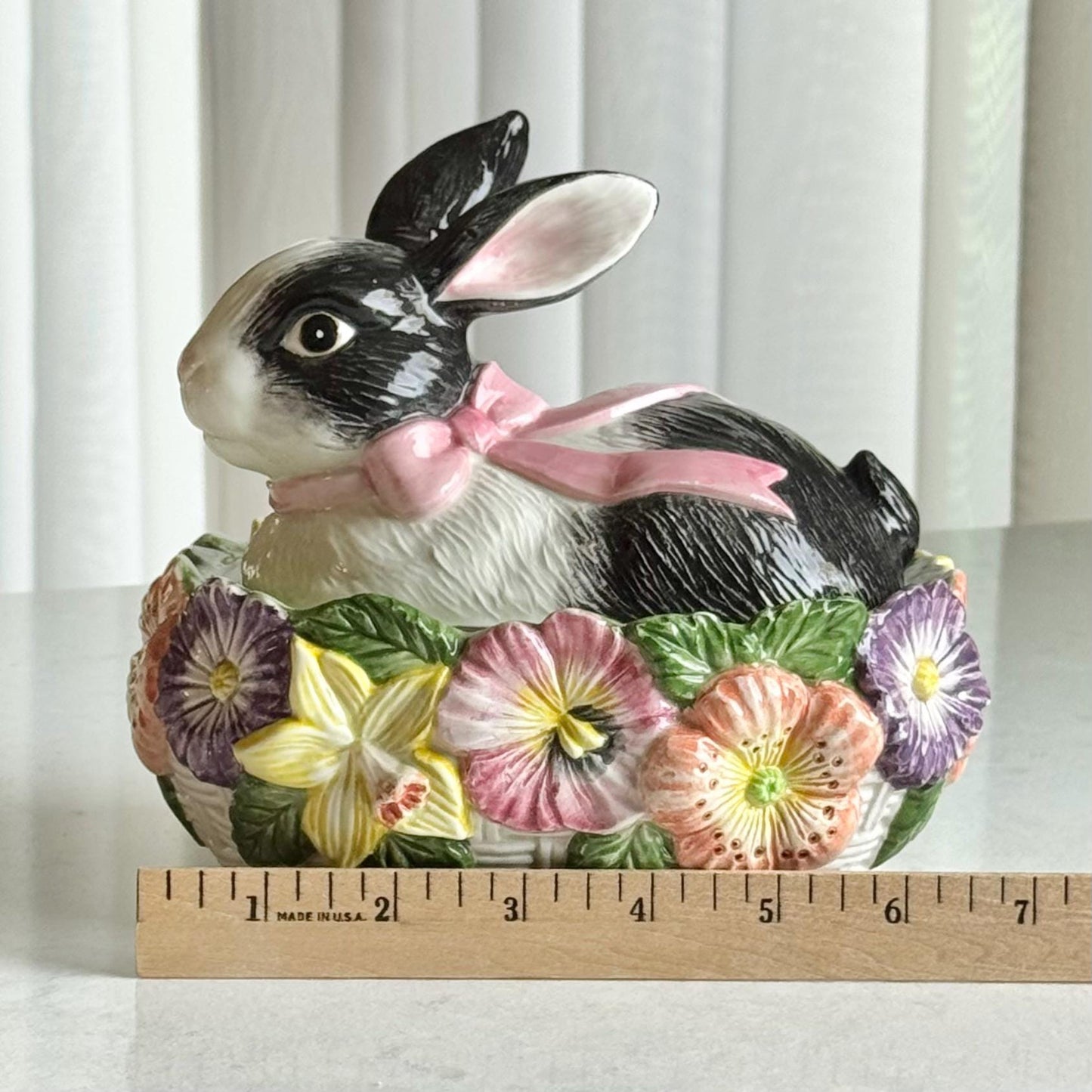 Vintage Fitz & Floyd Pansy Parade Bunny Rabbit Oval Box with Lid (circa 1995)