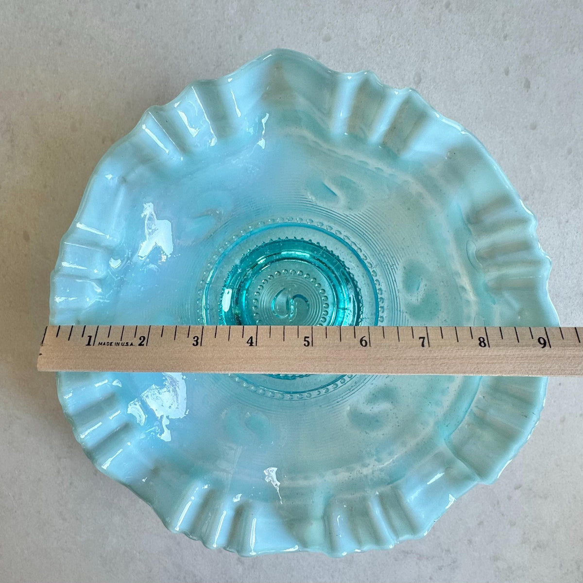 Antique Jefferson Glass Astro Blue Opalescent Ruffled Bowl (circa 1904 - 1906)