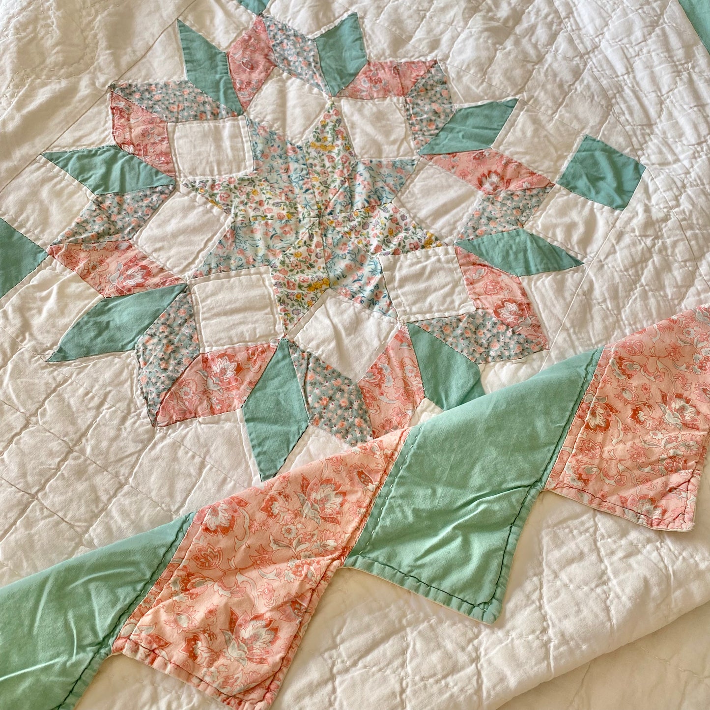 Vintage Eight Point Star Irish Chain Quilt - Approx. 83 in x 93 in.