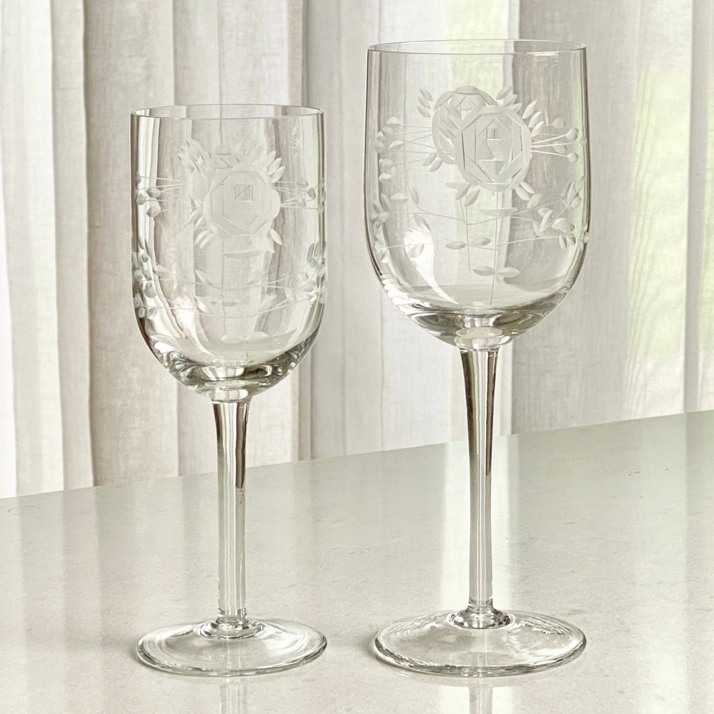 Vintage Crystal Clear Industries Deco Rose Etched Glasses - Set of 6 (Set #GR2)