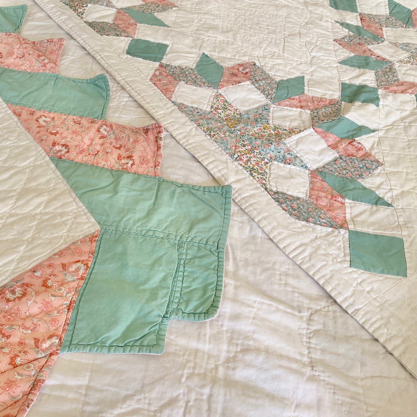 Vintage Eight Point Star Irish Chain Quilt - Approx. 83 in x 93 in.