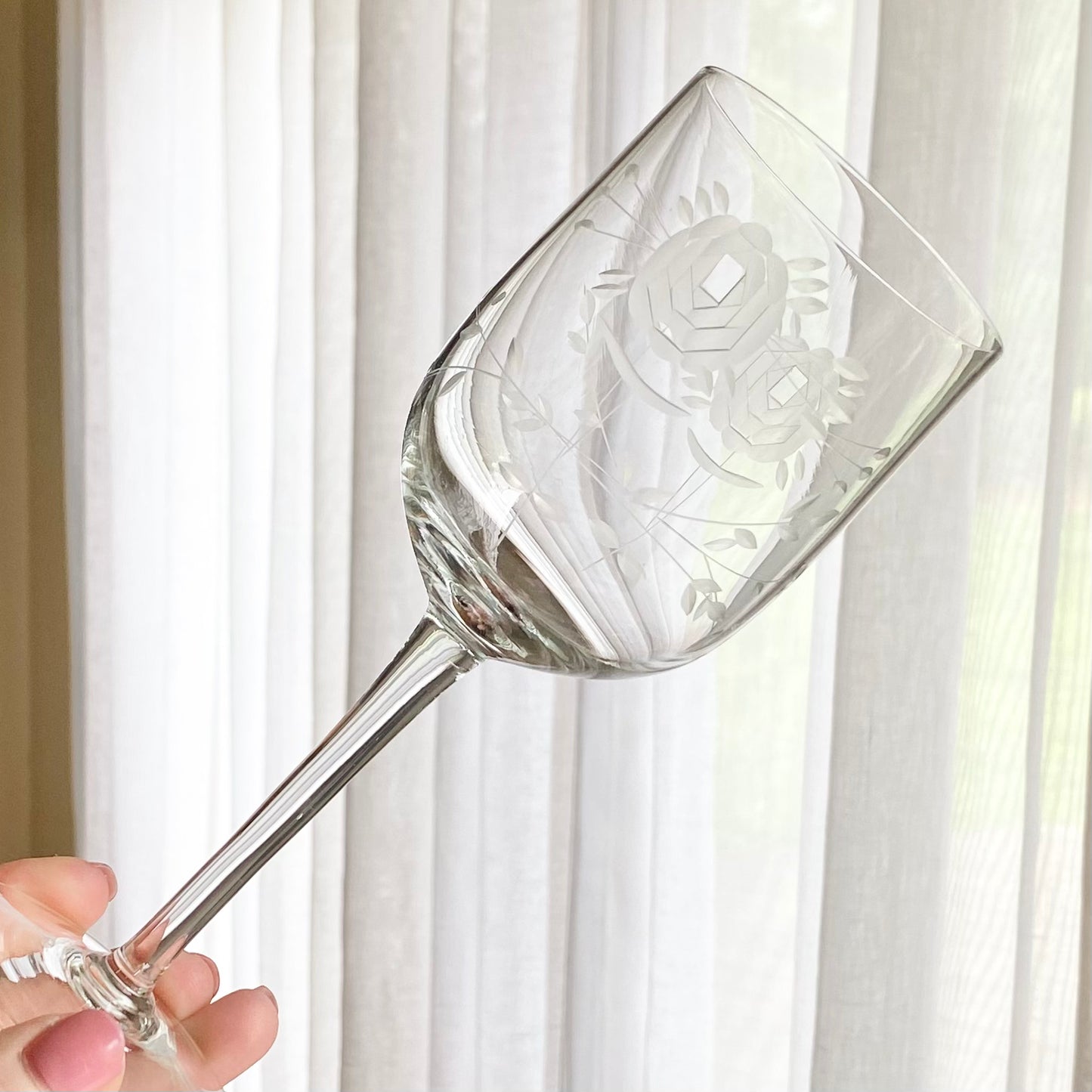 Vintage Crystal Clear Industries Deco Rose Etched Glasses - Set of 6 (Set #GR2)