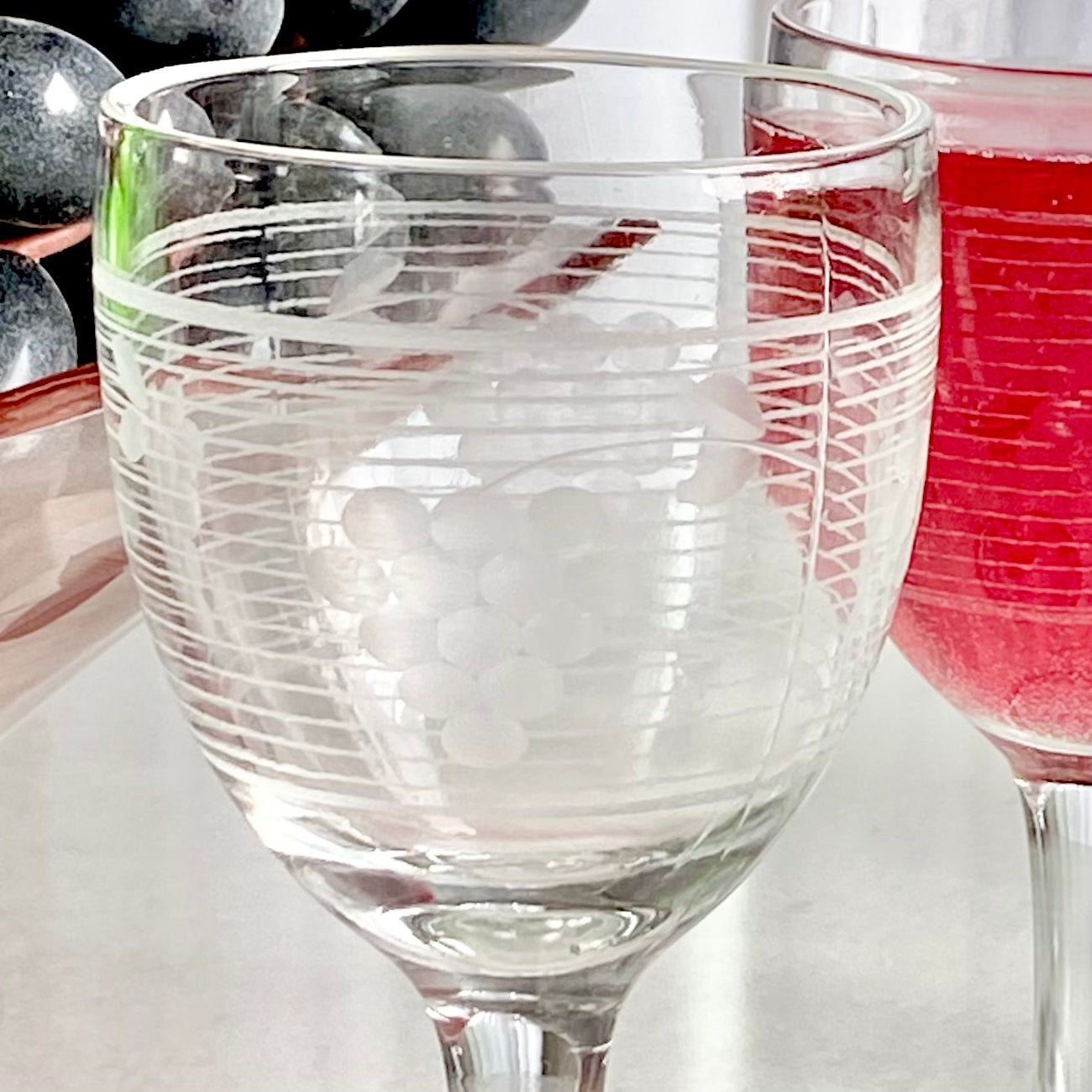 Vintage Standard Glass Grape on Grid Cordial / Liquor Glasses (circa 1940s) - Set of 4