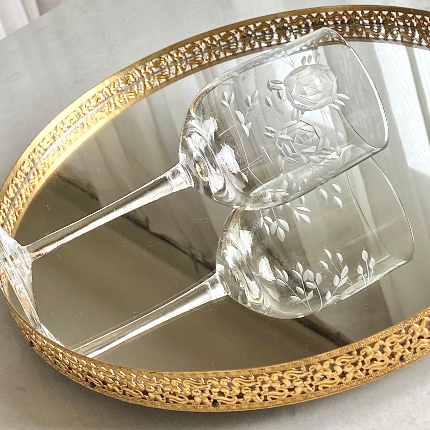 Vintage Crystal Clear Industries Deco Rose Etched Glasses - Set of 6 (Set #GR2)