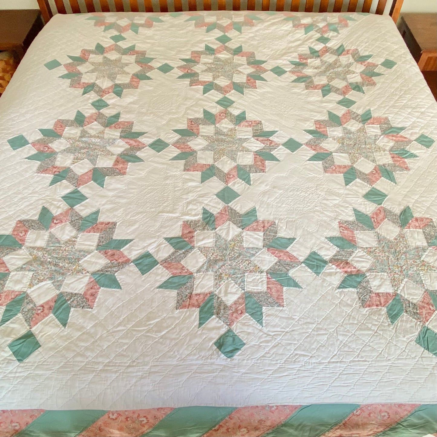 Vintage Eight Point Star Irish Chain Quilt - Approx. 83 in x 93 in.