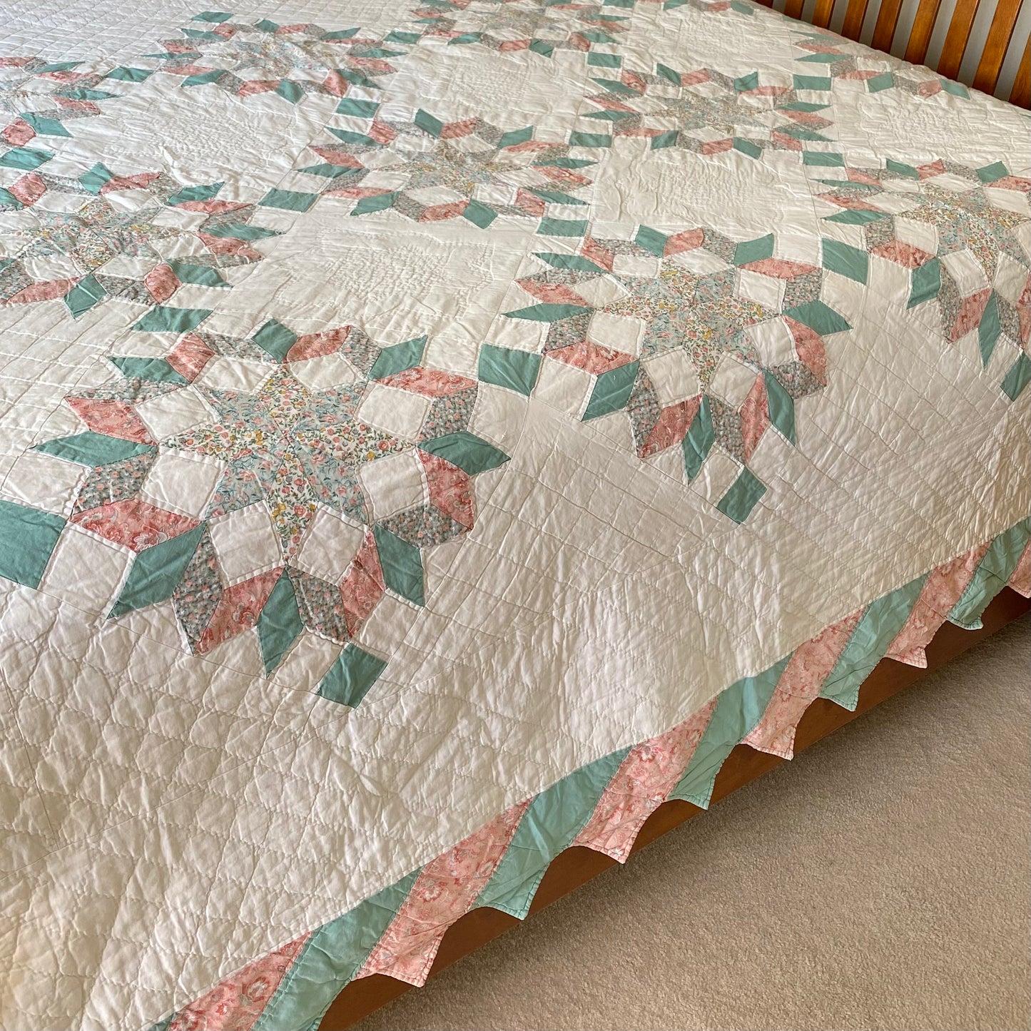 Vintage Eight Point Star Irish Chain Quilt - Approx. 83 in x 93 in.
