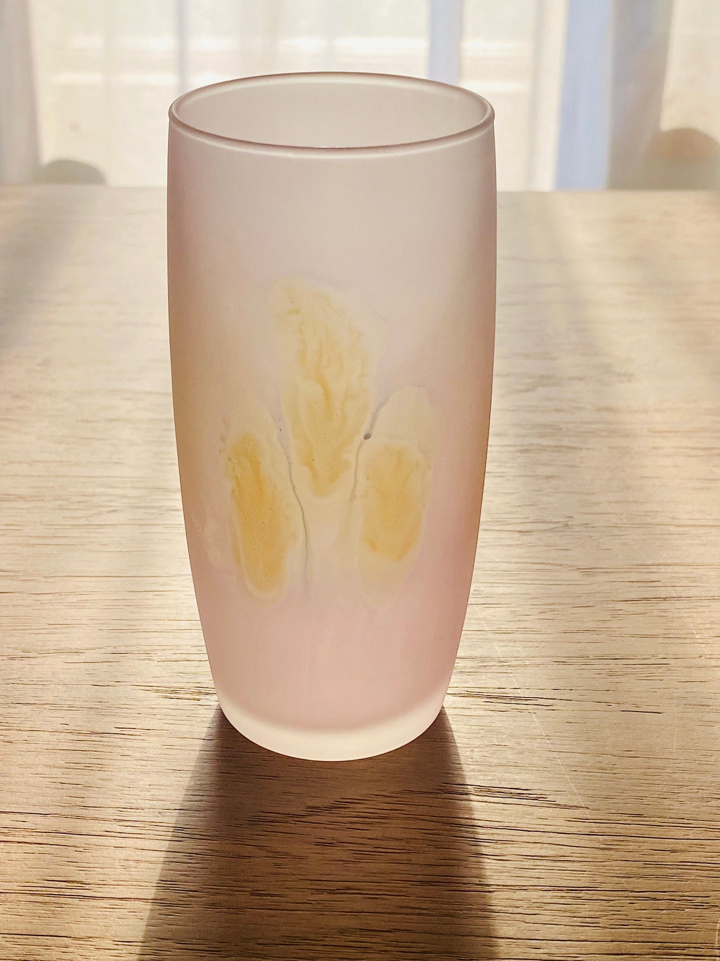 Vintage Hand Painted Frosted Art Glass Pitcher and Six (6) Glasses