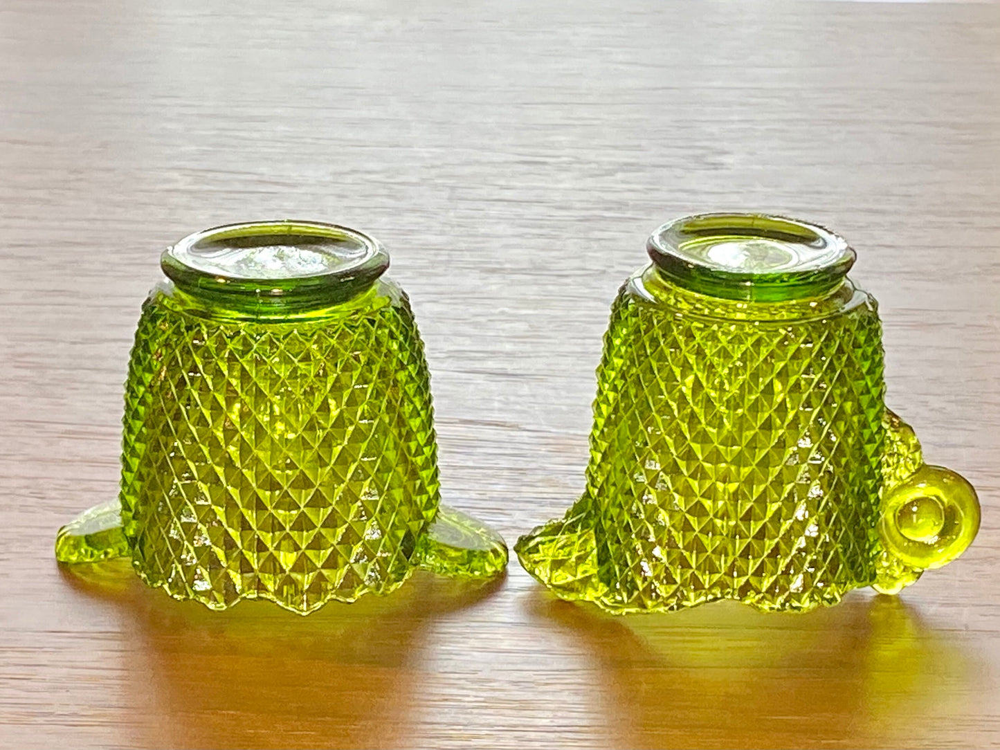 Vintage Green Glass Diamond Pattern Sugar and Creamer Set