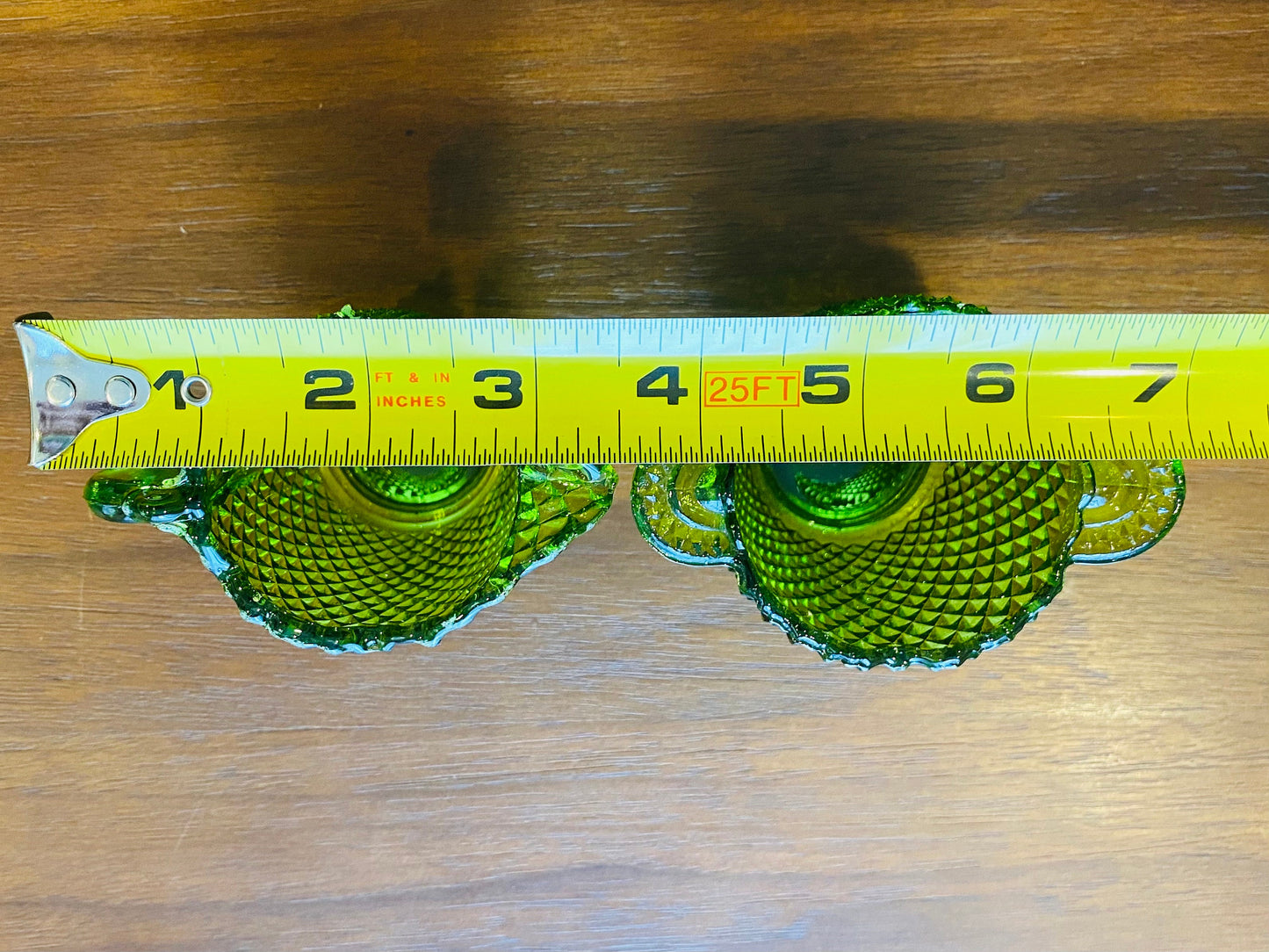 Vintage Green Glass Diamond Pattern Sugar and Creamer Set
