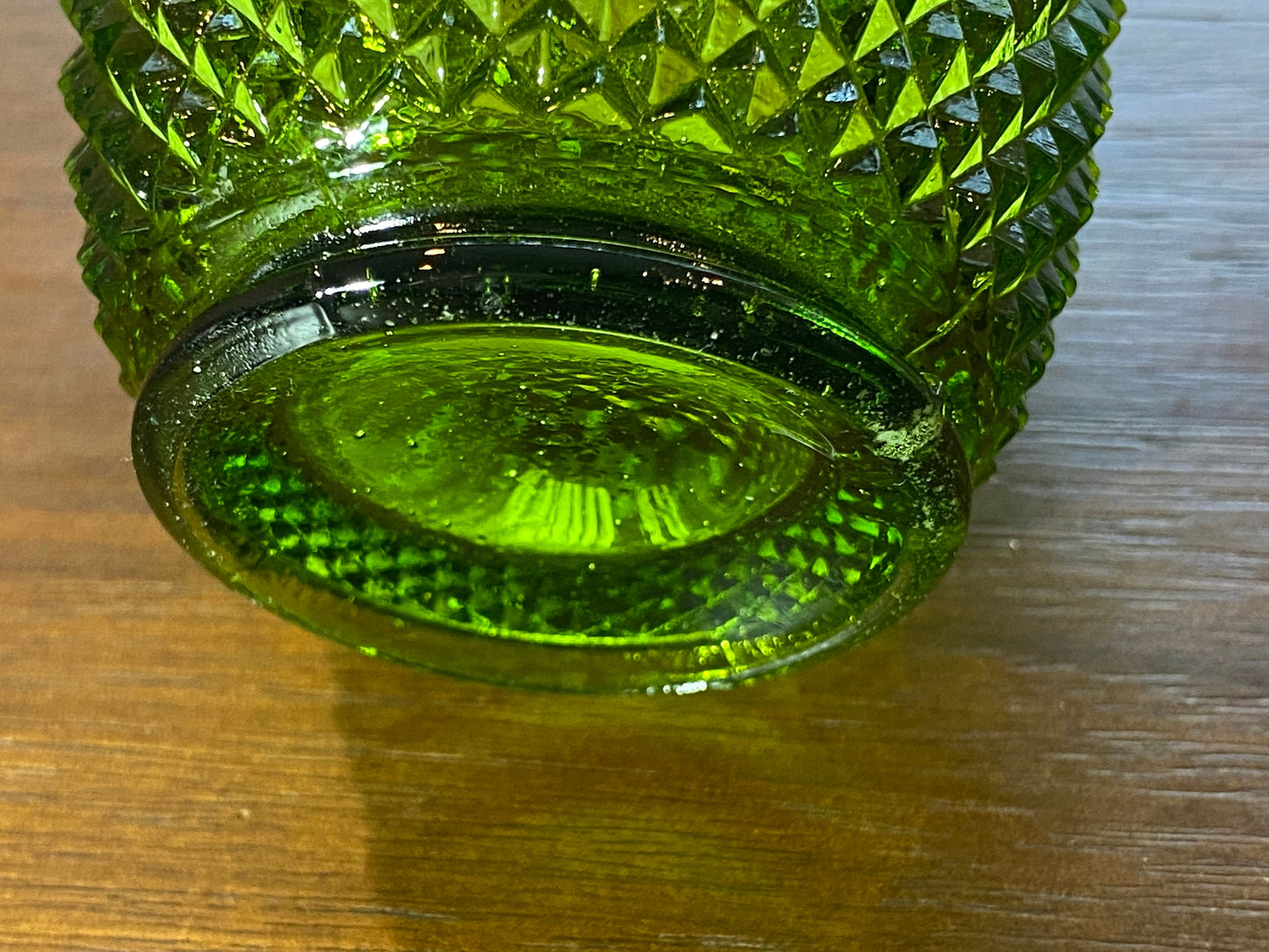 Vintage Green Glass Diamond Pattern Sugar and Creamer Set