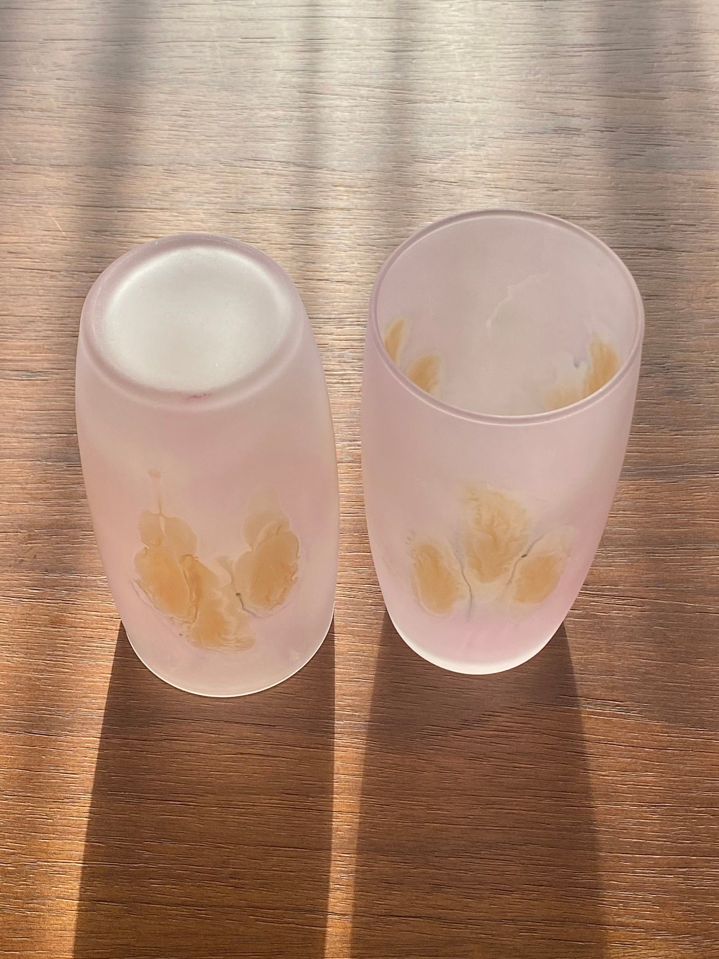 Vintage Hand Painted Frosted Art Glass Pitcher and Six (6) Glasses