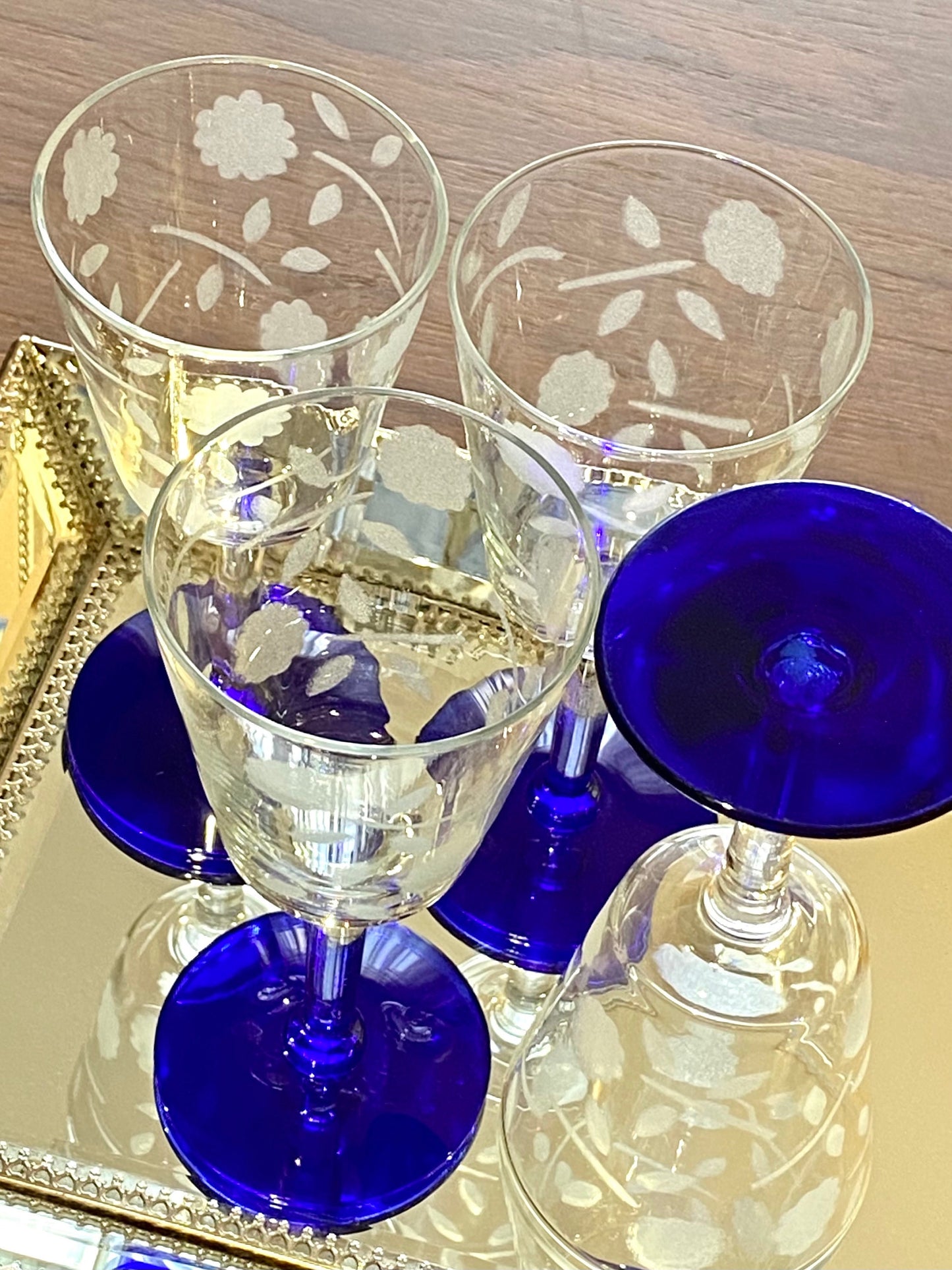 Vintage Blue Footed Glasses - Set of 4