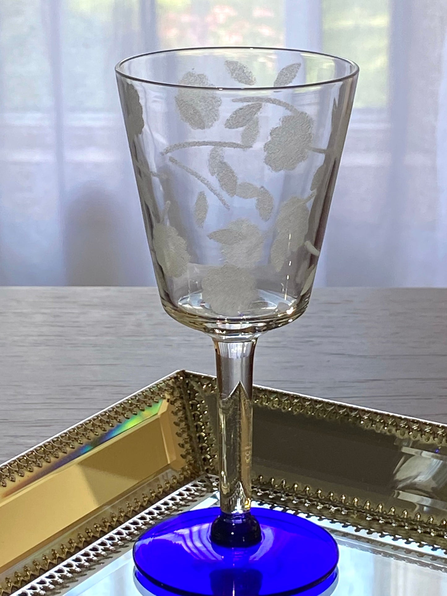 Vintage Blue Footed Glasses - Set of 4