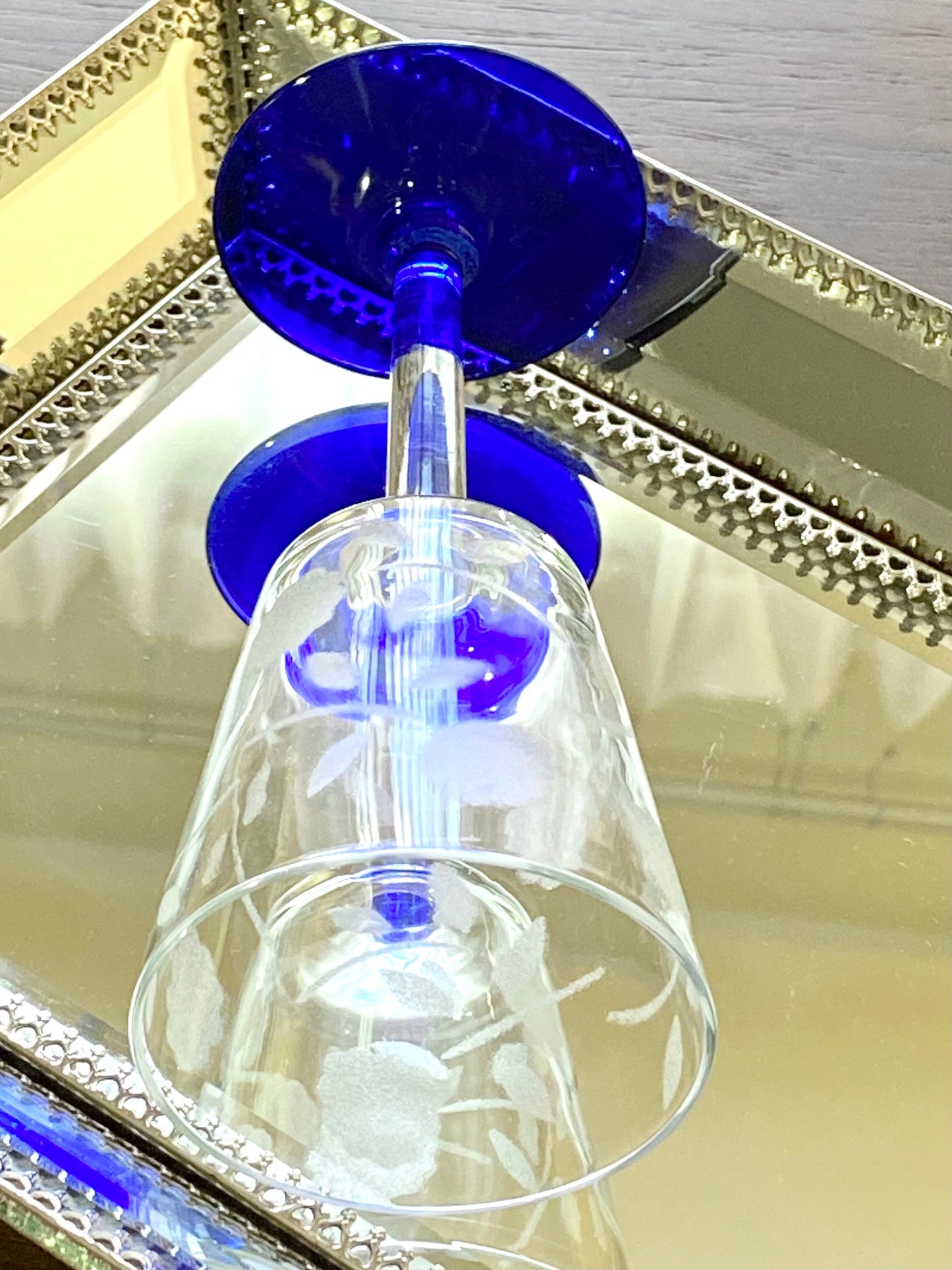 Vintage Blue Footed Glasses - Set of 4