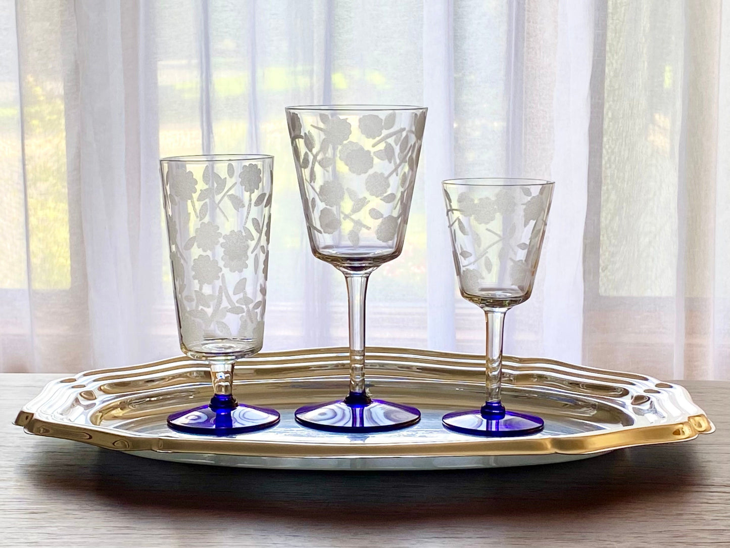 Vintage Blue Footed Glasses - Set of 4