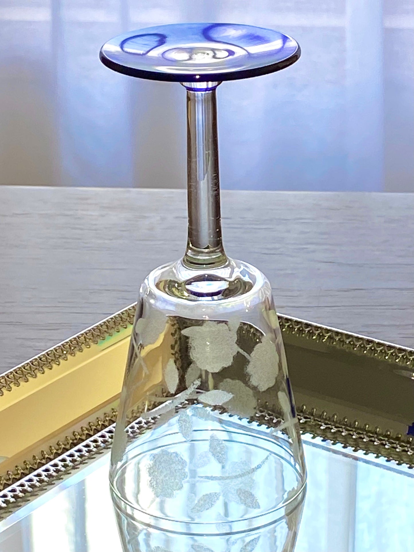 Vintage Blue Footed Glasses - Set of 4