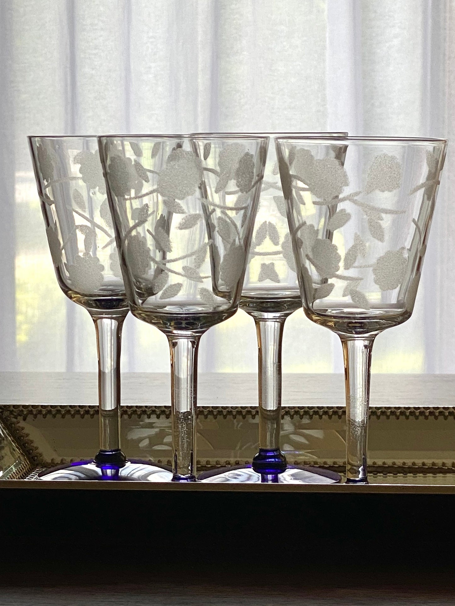 Vintage Blue Footed Glasses - Set of 4