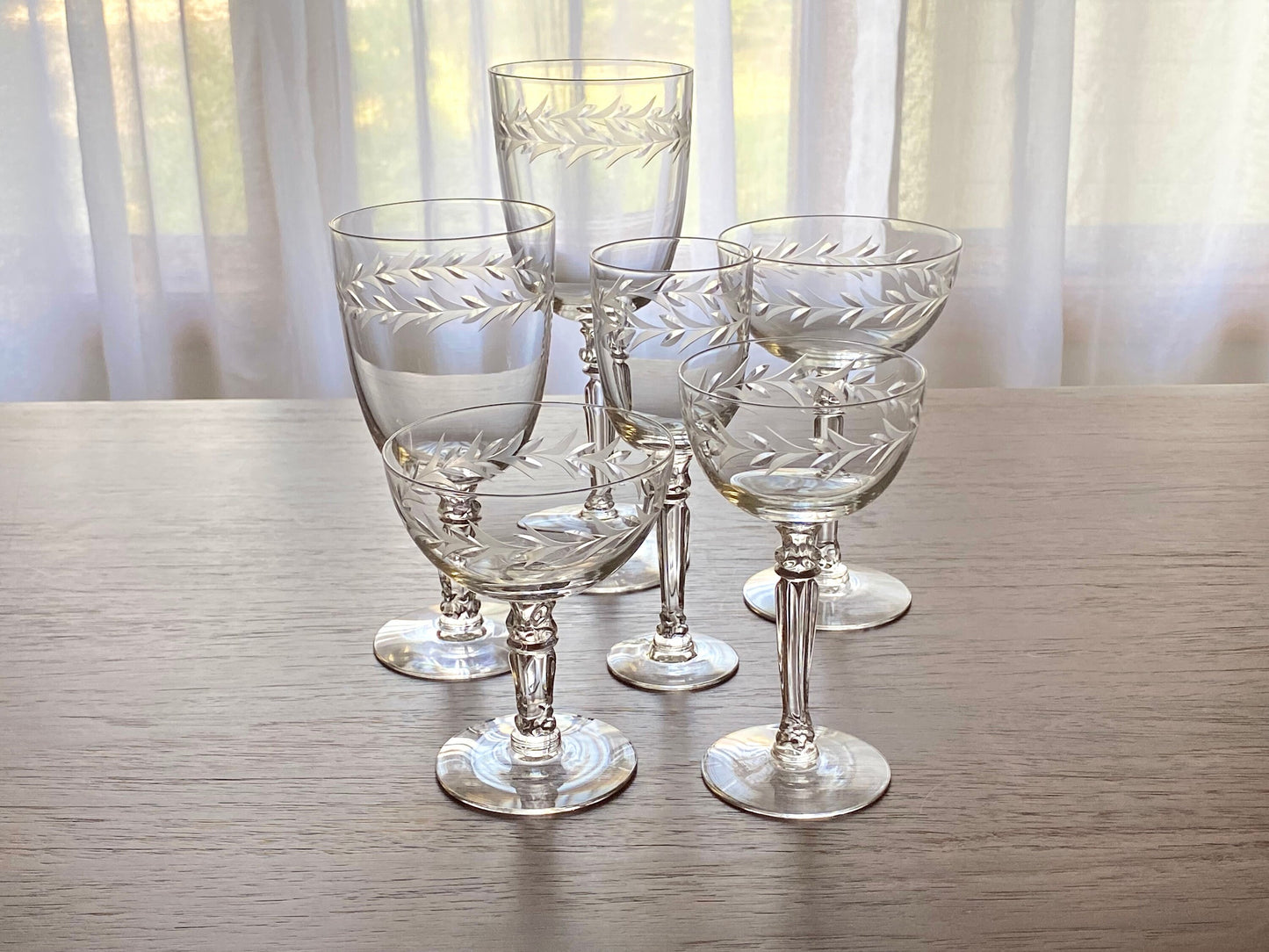 Vintage Fostoria Holly Etched Glasses (circa 1942 - 1980) - Set of 6 (Set #601M)