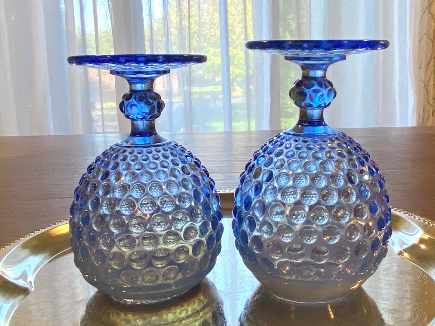 Vintage Imperial Glass Opalescent Blue Hobnail Vase or Candle Holder