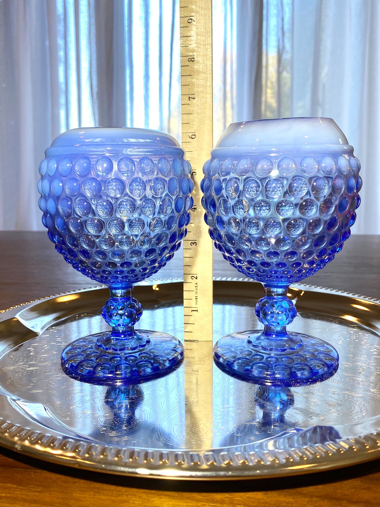 Vintage Imperial Glass Opalescent Blue Hobnail Vase or Candle Holder