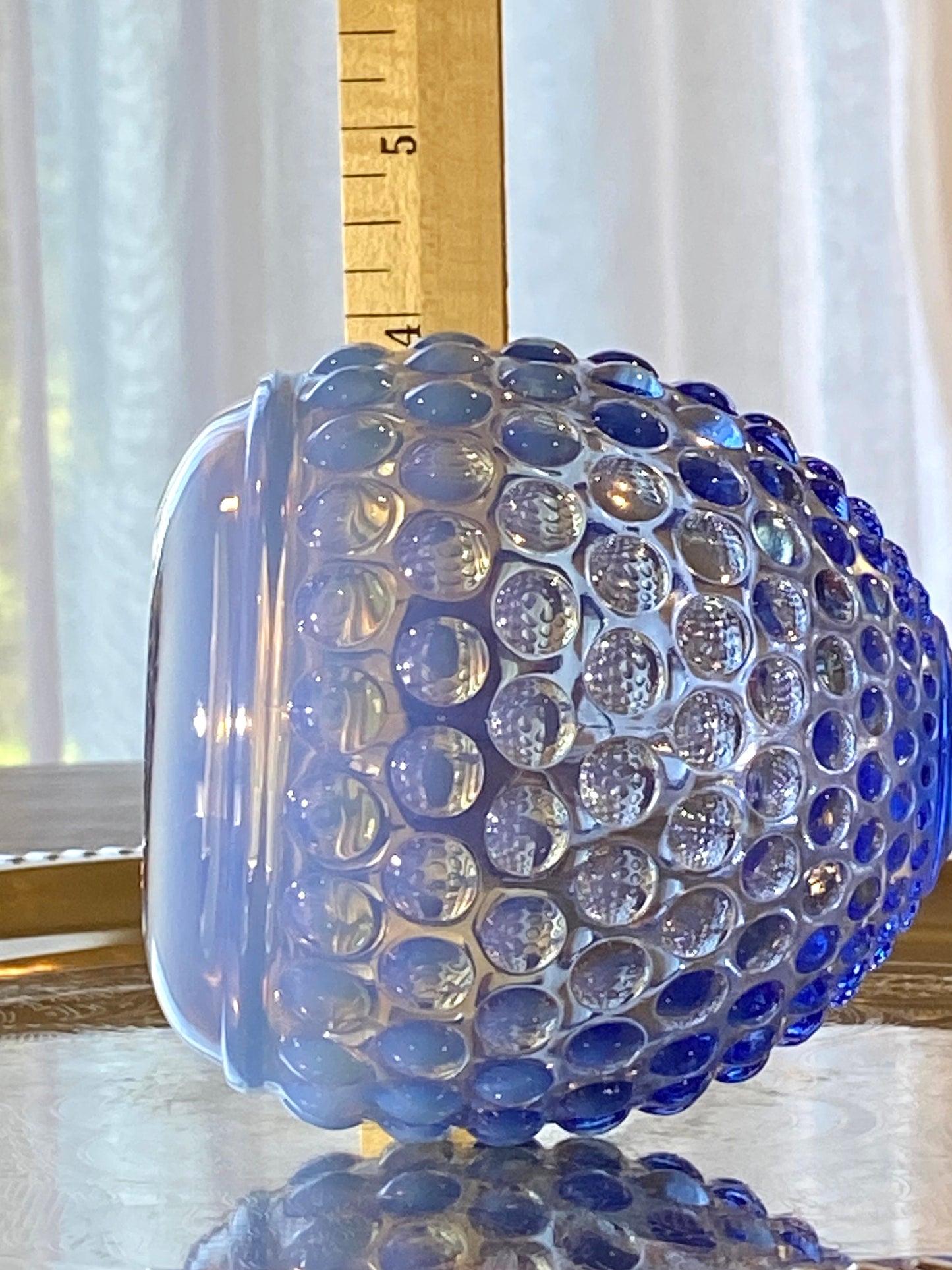 Vintage Imperial Glass Opalescent Blue Hobnail Vase or Candle Holder