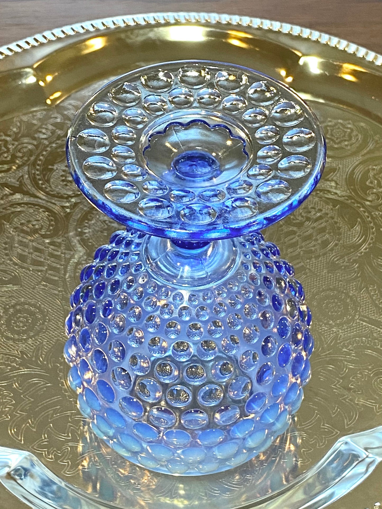 Vintage Imperial Glass Opalescent Blue Hobnail Vase or Candle Holder