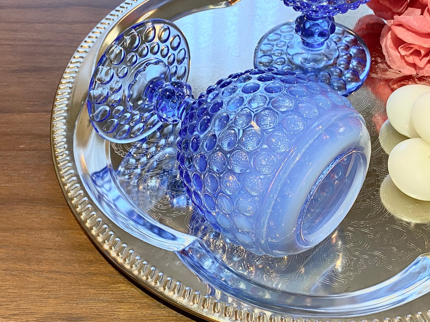 Vintage Imperial Glass Opalescent Blue Hobnail Vase or Candle Holder