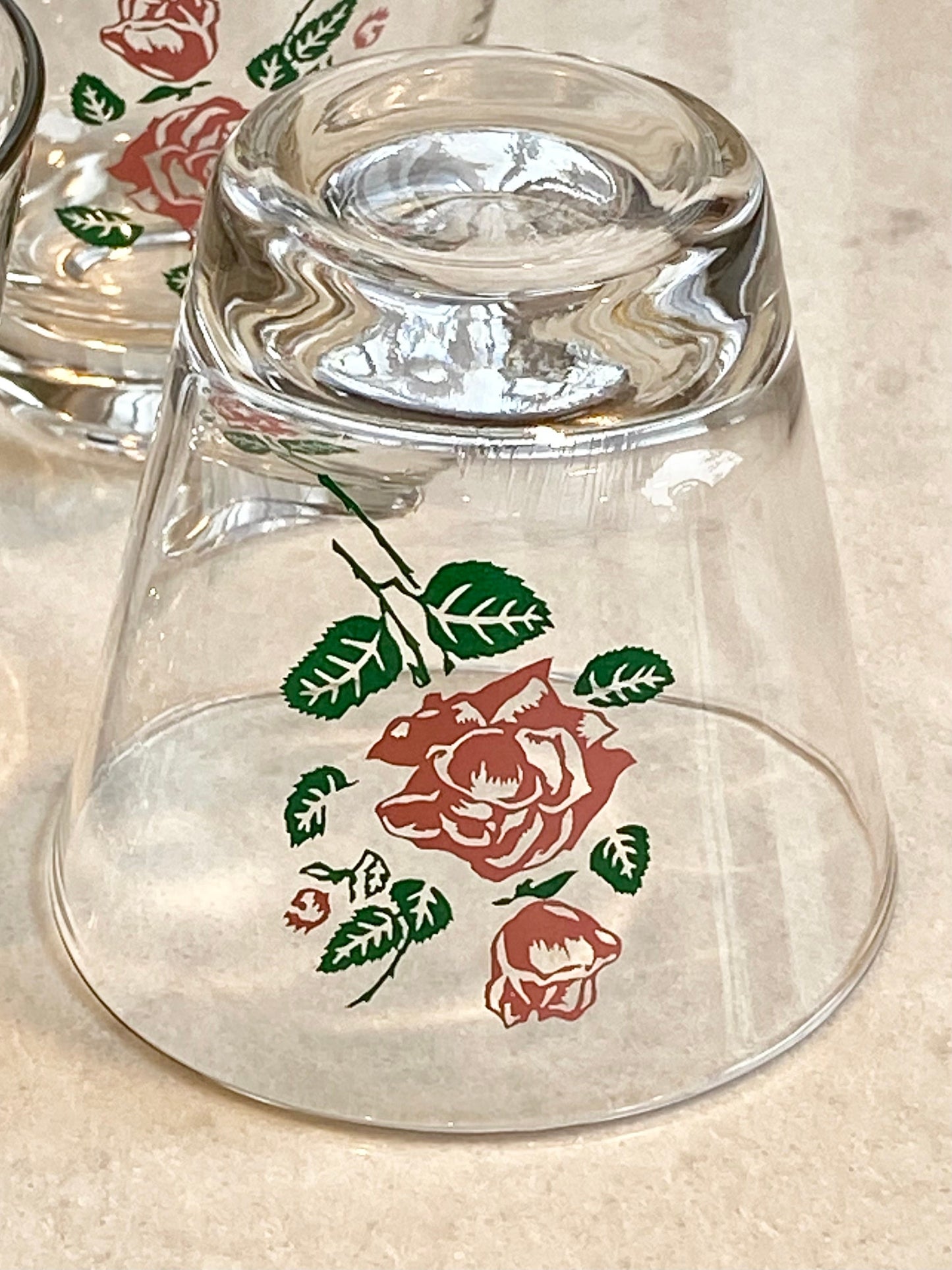 Vintage Retro Rose Glasses - Set of 6