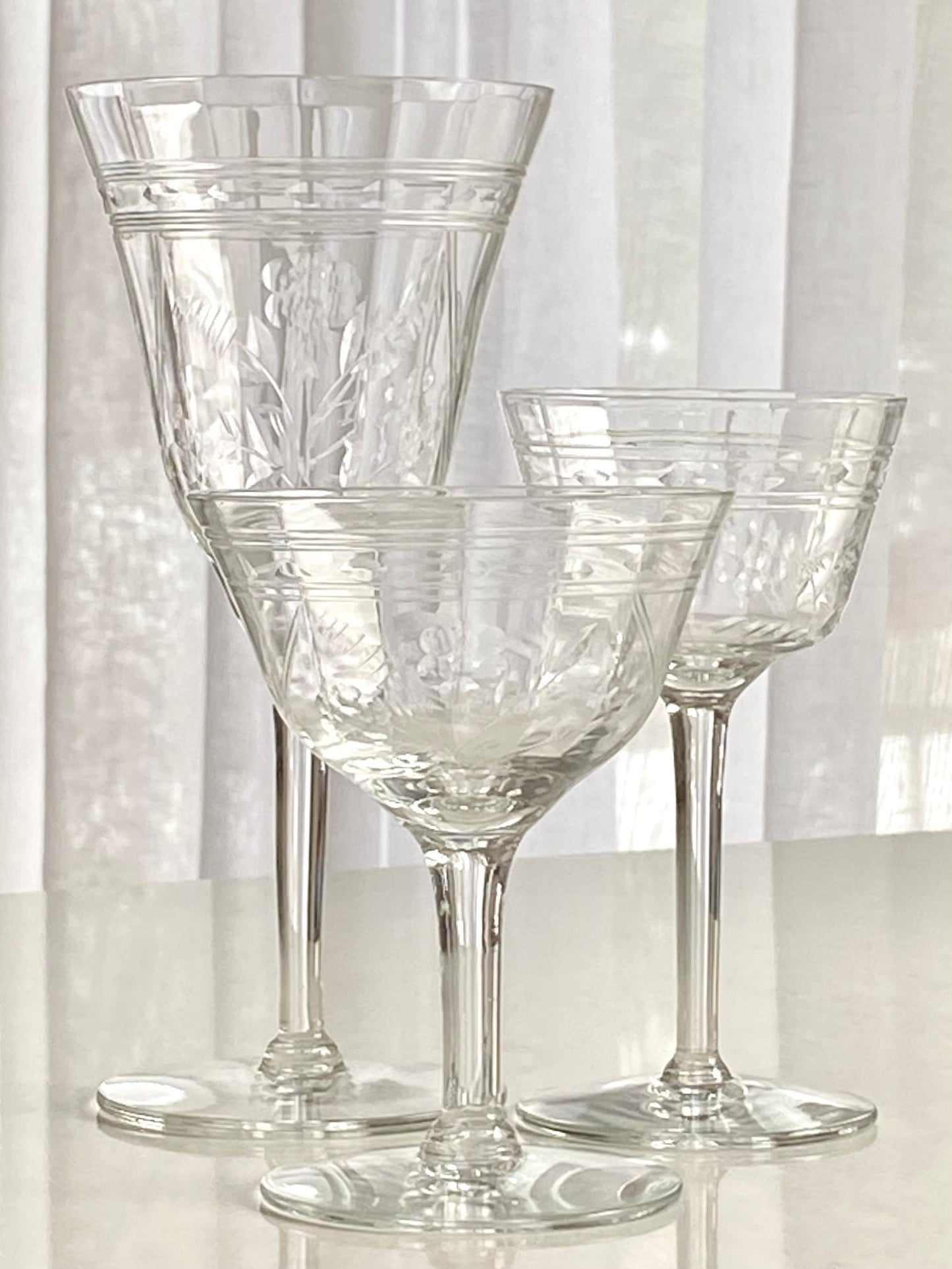 Vintage Cut Design Optic Ribbed Glasses - Set of 6 (Set #222B)