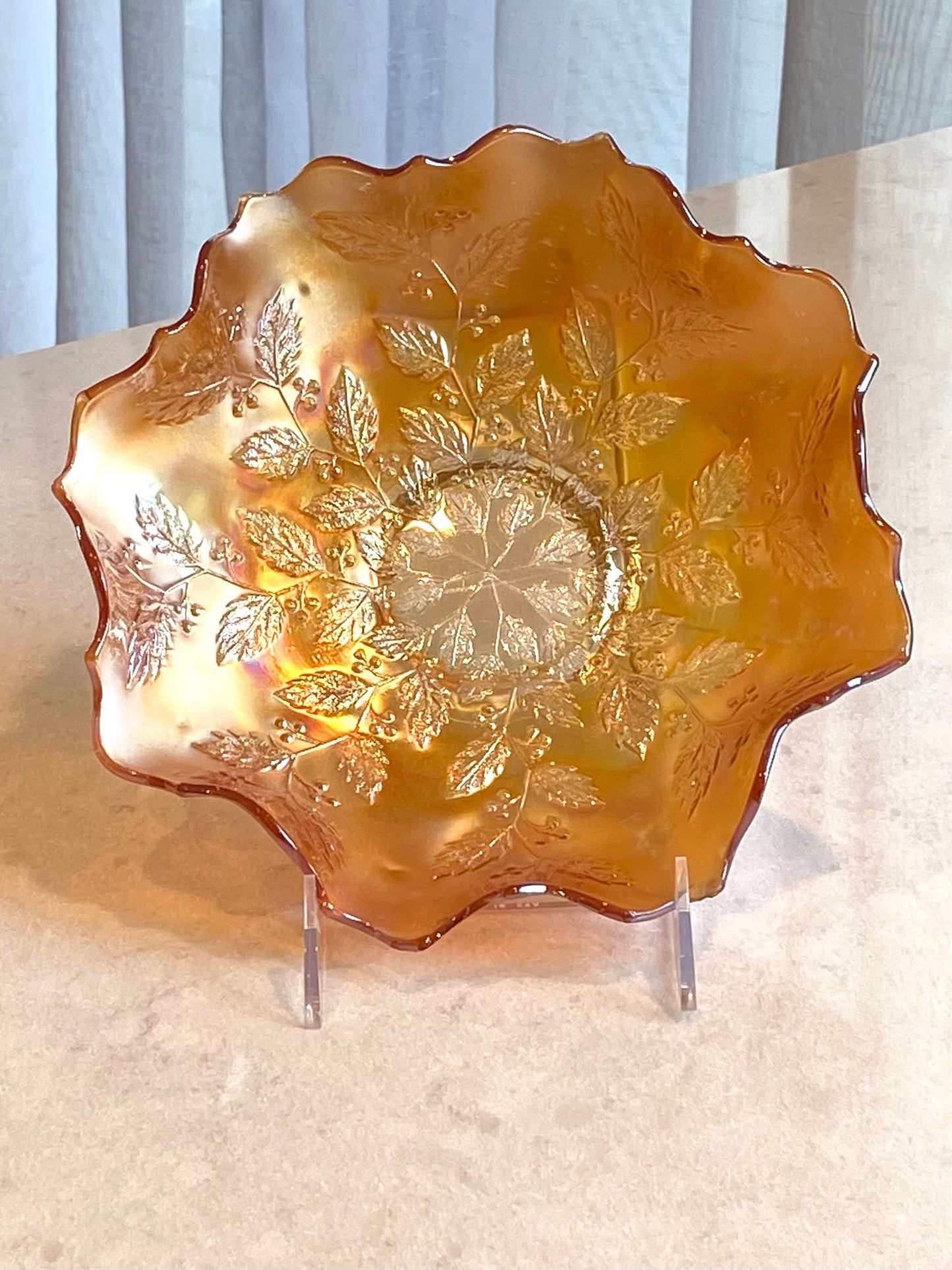 Vintage Fenton Holly and Berries Marigold Carnival Glass Bowl