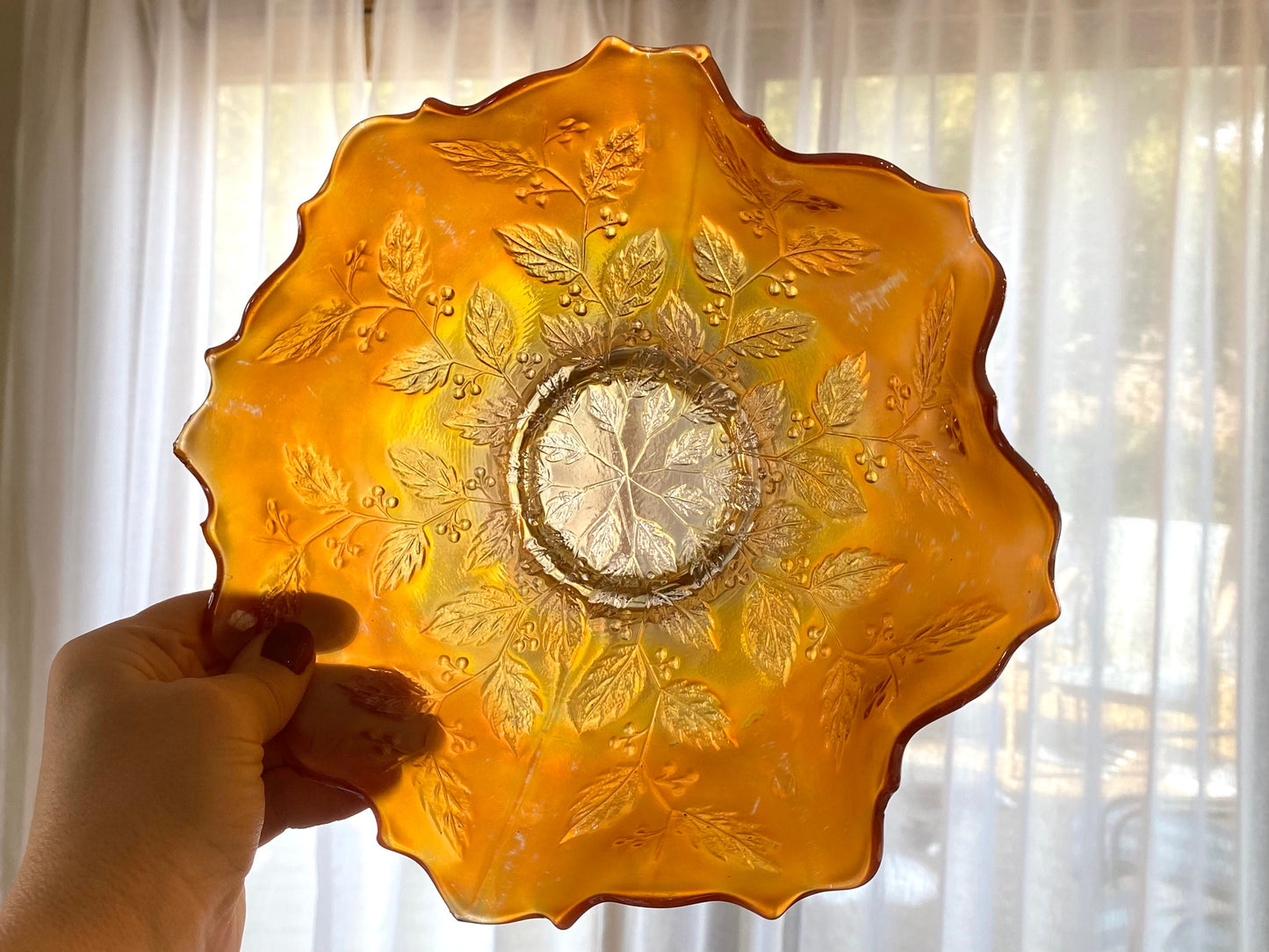 Vintage Fenton Holly and Berries Marigold Carnival Glass Bowl
