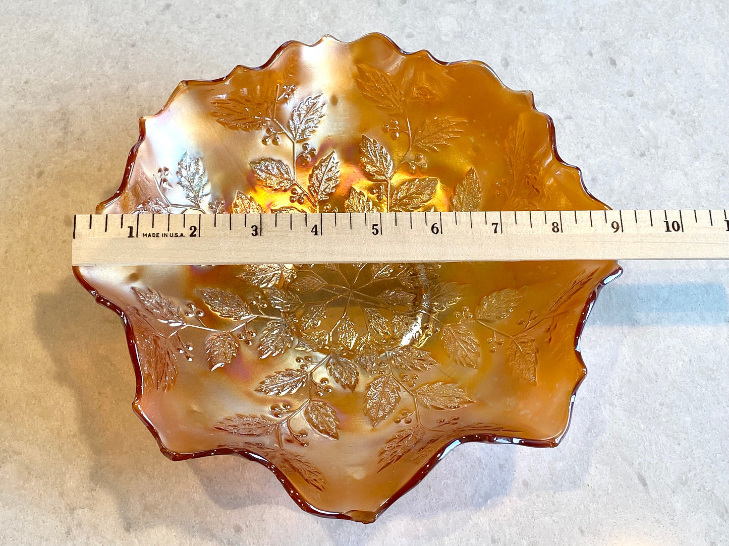 Vintage Fenton Holly and Berries Marigold Carnival Glass Bowl