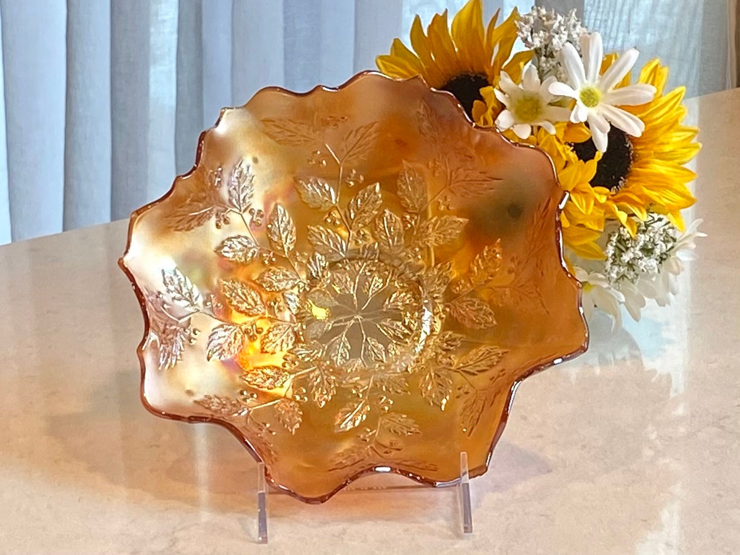 Vintage Fenton Holly and Berries Marigold Carnival Glass Bowl