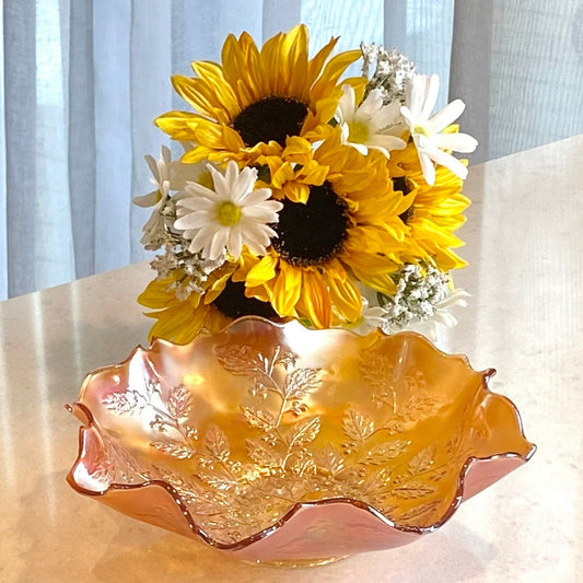 Vintage Fenton Holly and Berries Marigold Carnival Glass Bowl